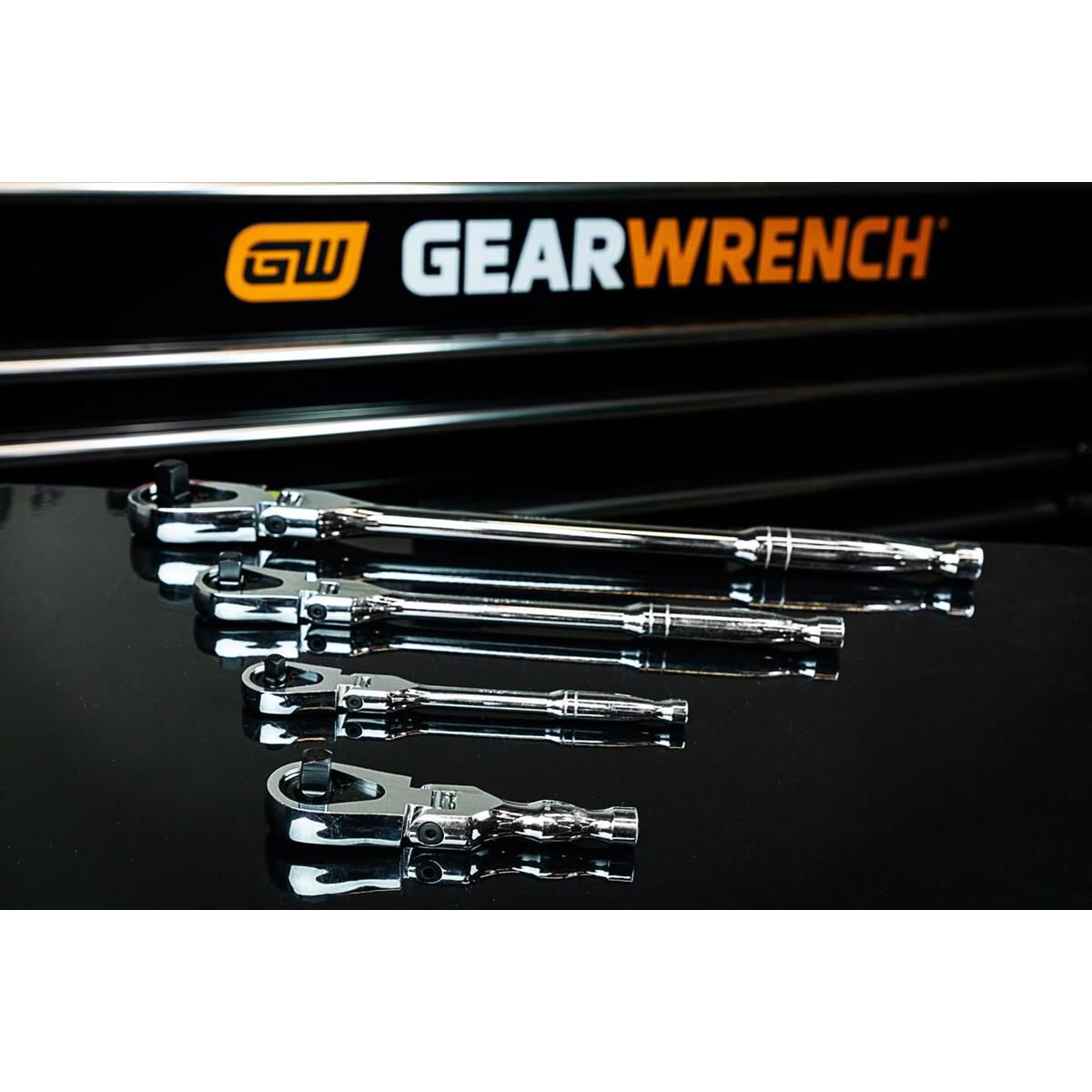 SOCKET HANDLE SET RATCHET FLEX FULL POLISH 1/4", 3/8", 1/2" & 3/8" STUBBY 4PC, , scaau_hi-res