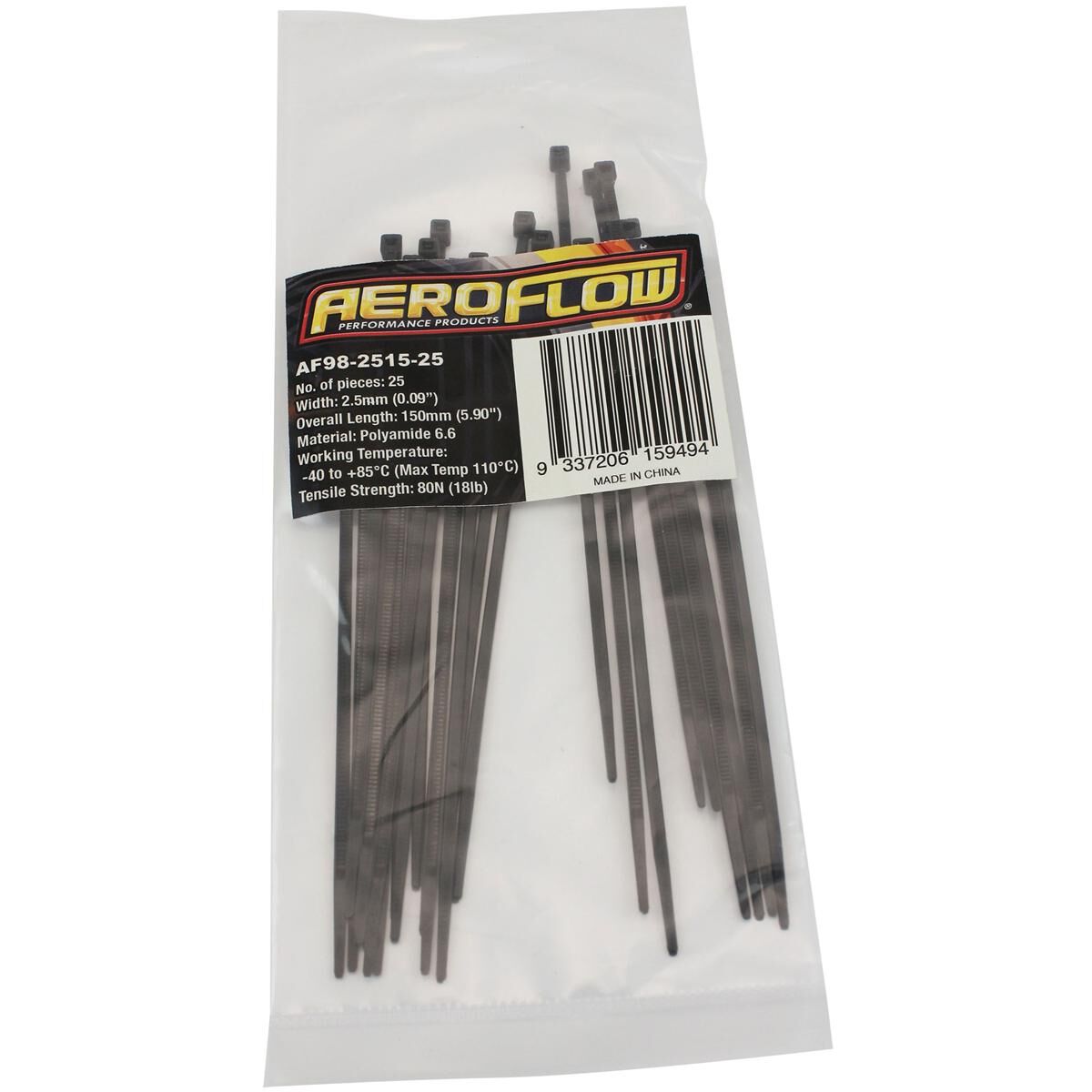 CABLE TIES 2.5MM X 150MM 25 PACK BLACK ZIP TIE PA66, , scaau_hi-res