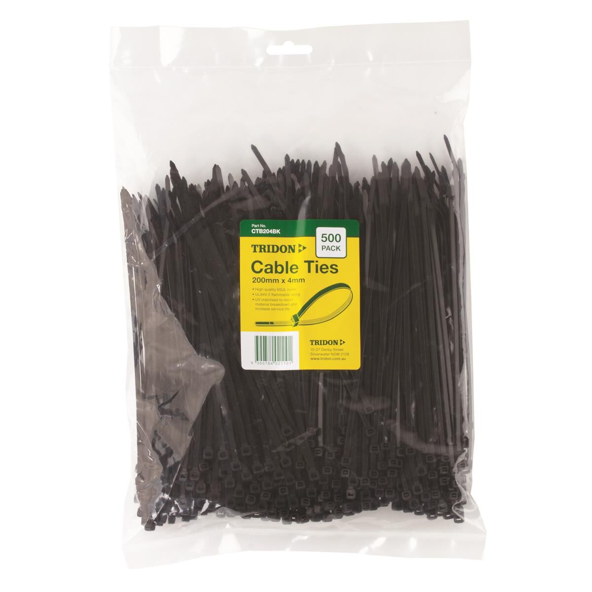 TRIDON CABLE TIE BLACK 200X4MM PK500, , scaau_hi-res
