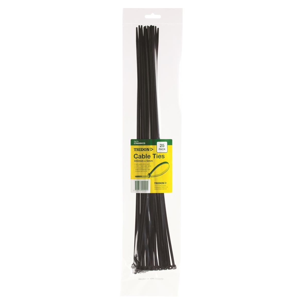 Tridon Cable Ties Black, 450mm, 25 Pack, 5mm, CT455BKCD Supercheap Auto