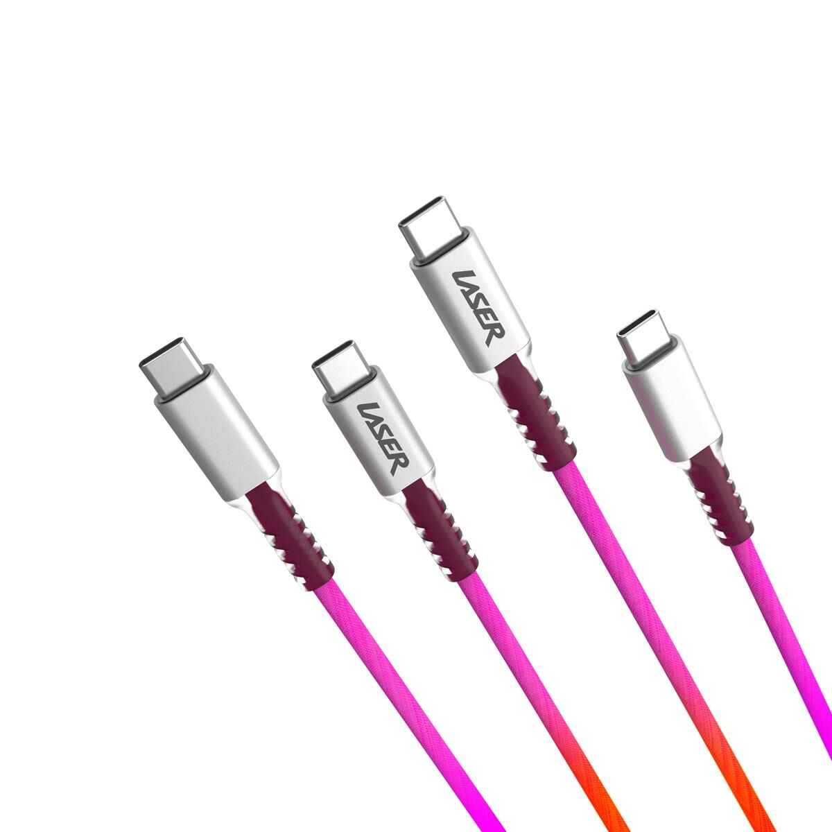 LASER USB-C TO USB-C BRAIDED CABLE - RAINBOW 2 PACK 2M | FAST CHARGE & DURABLE, , scaau_hi-res