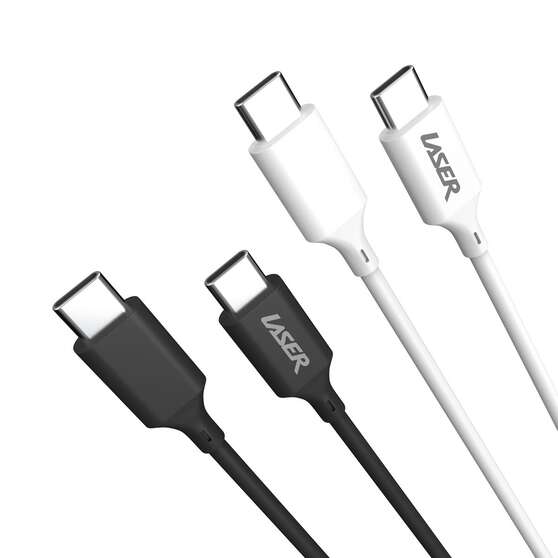 LASER 60W USB-C TO USB-C CABLE BLACK/WHITE 2 PACK 2M | FAST CHARGE & DURABLE, , scaau_hi-res