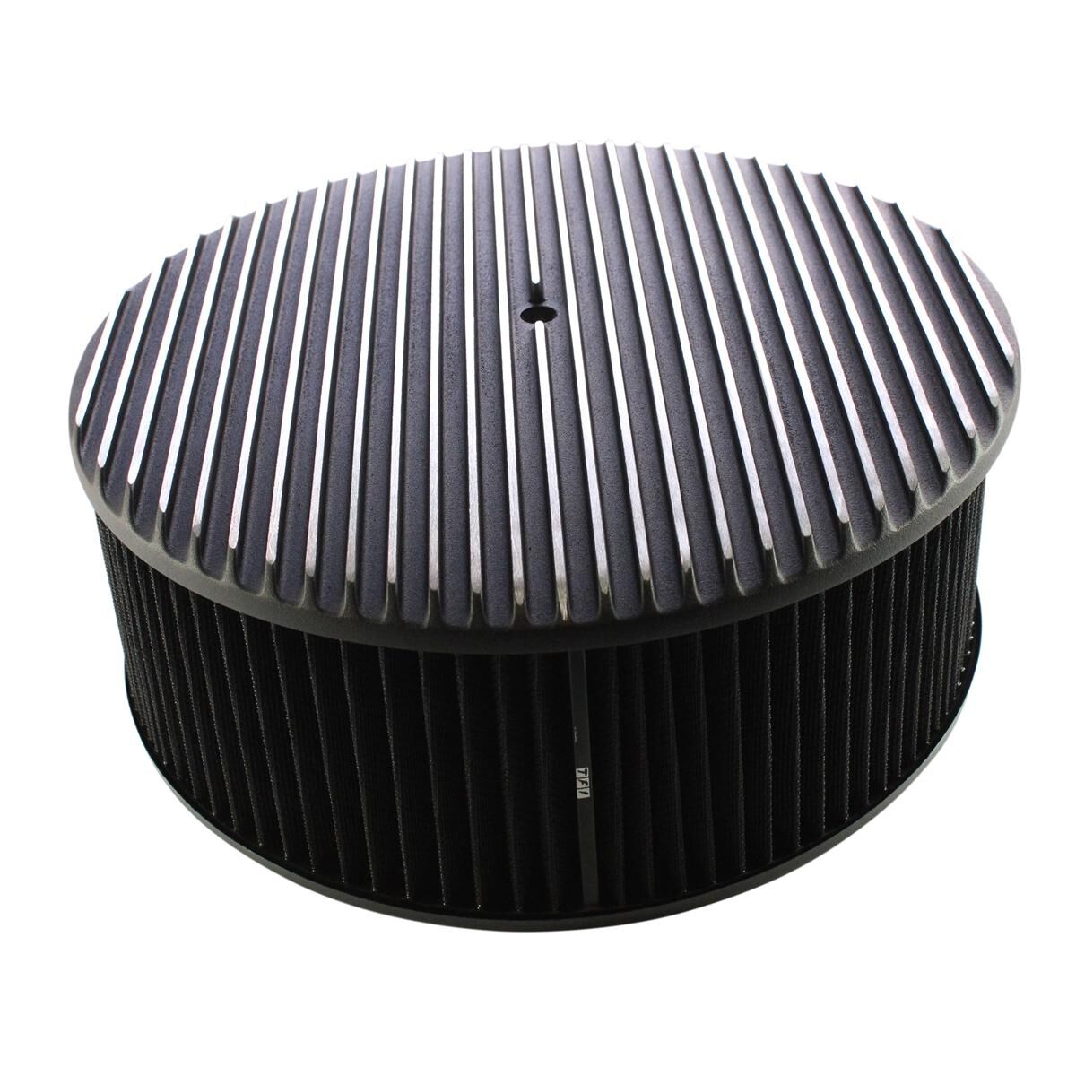 Air Cleaner 14 x 5 Round Finned Aluminium Black with Black Element, , scaau_hi-res