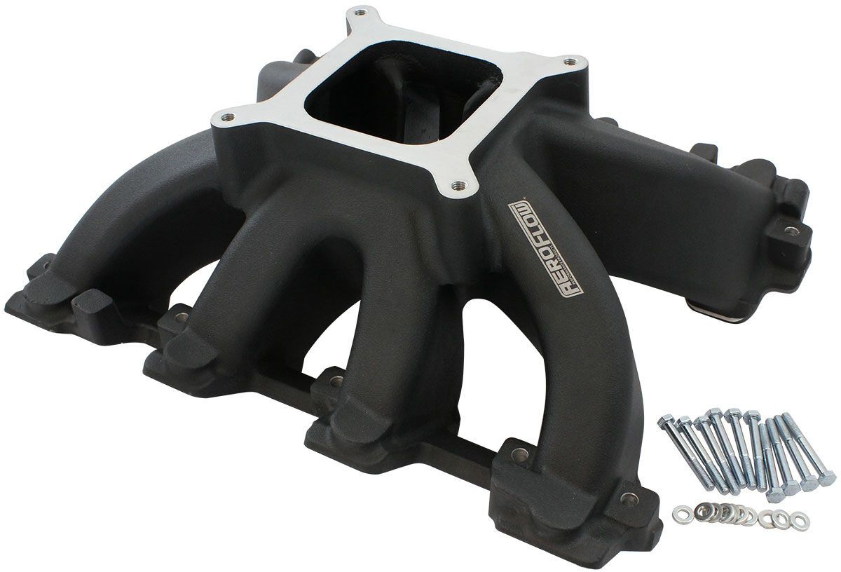 GM LS CARBY HI RISE INTAKE MANIFOLD CATHEDRAL NON EFI LS1LS2 BLACK AEROFLOW- 6240-5000, , scaau_hi-res