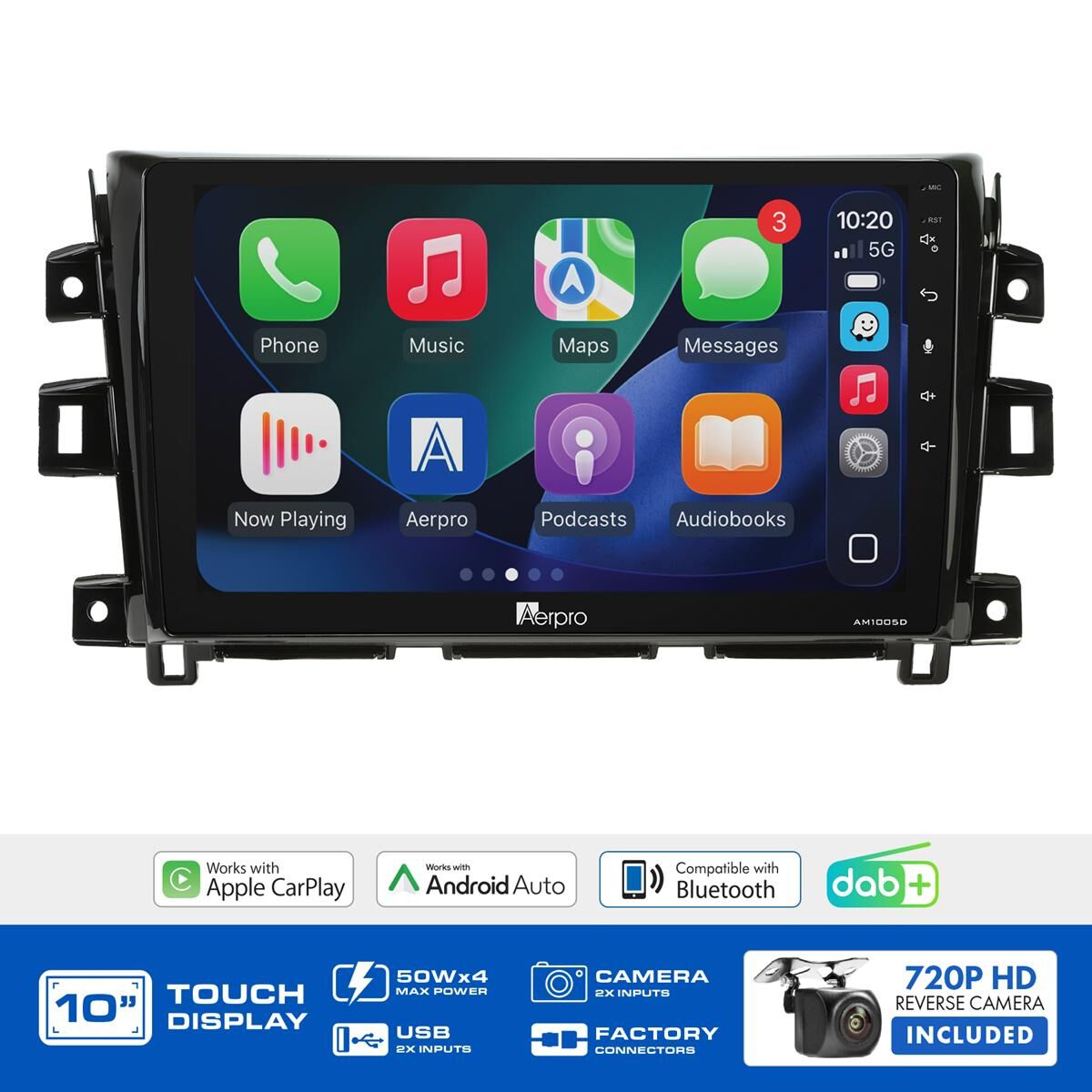 AERPRO 10" MULTIMEDIA RECEIVER HEAD UNIT KIT TO SUIT NISSAN NAVARA (2019-2023) - 360 CAMERA MODELS (WITHOUT FACTORY NAVIGATION) - AMDNI15, , scaau_hi-res
