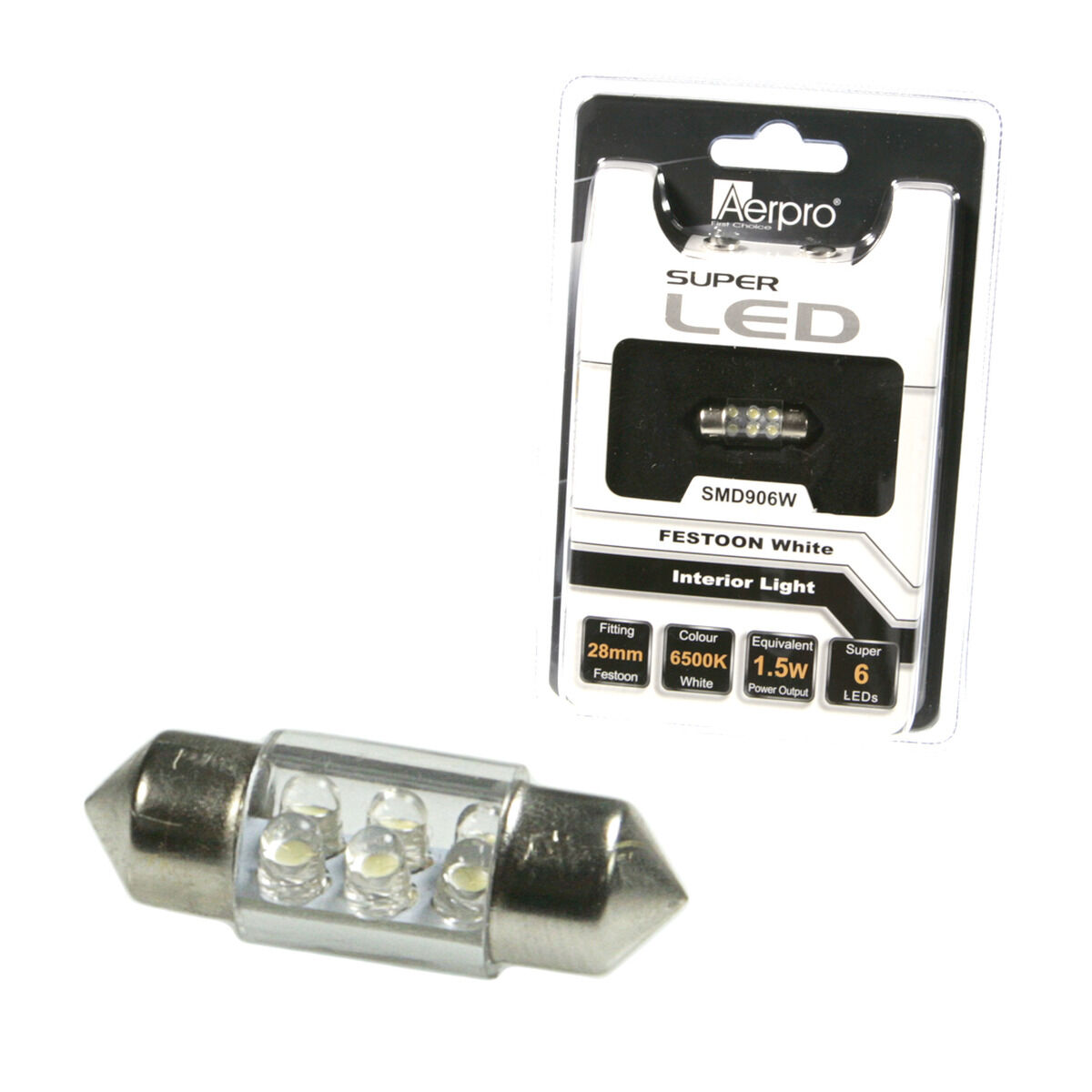 AERPRO &Atilde;&sbquo;&acirc;&sbquo;&not;&acirc;&euro;&oelig; 28MM FESTOON GLOBE WITH 6X WHITE SUPER SMD LED &Atilde;&sbquo;&acirc;&sbquo;&not;&acirc;&euro;&oelig; SMD906W, , scaau_hi-res