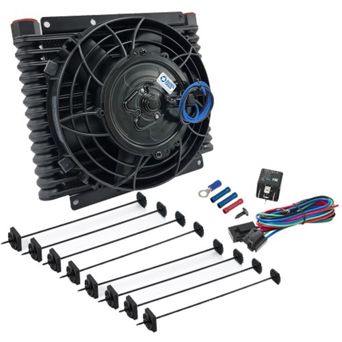 ENGINE/TRANSMISSION OIL COOLER 32MM 14 ROW + 8" FAN COMBO, , scaau_hi-res