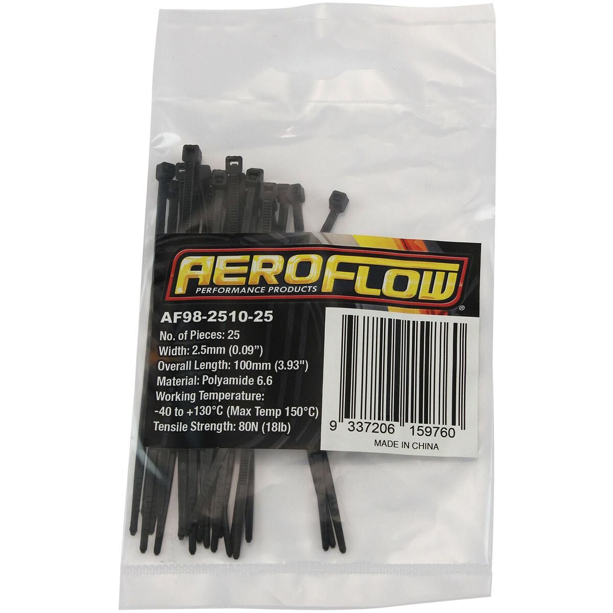 HIGH TEMP CABLE TIES 2.5X100MM25 PACK BLACK ZIP TIE PA46, , scaau_hi-res