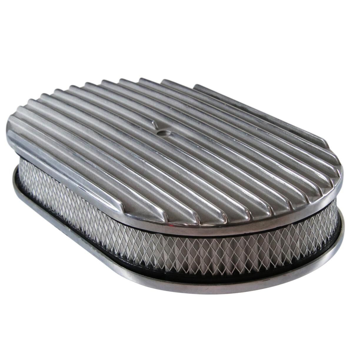 Air Cleaner 15 x 2 Oval Polished Aluminium Full Finned Paper Element, , scaau_hi-res