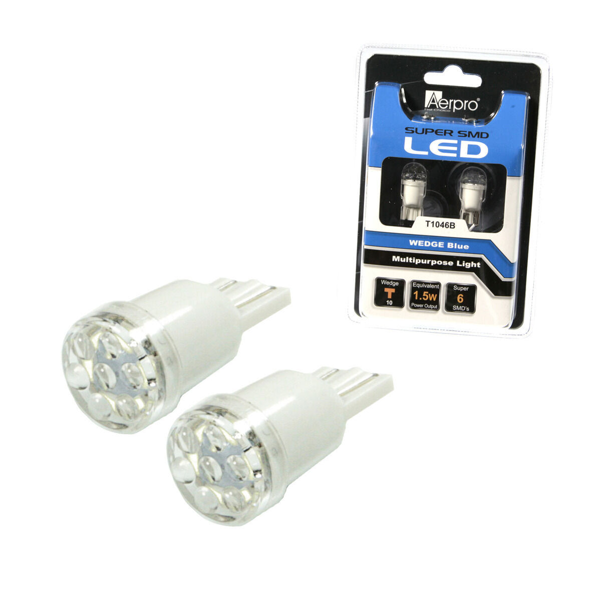 AERPRO &Atilde;&sbquo;&acirc;&sbquo;&not;&acirc;&euro;&oelig; PAIR OF T10 WEDGE 6X BLUE SUPER SMD LED &Atilde;&sbquo;&acirc;&sbquo;&not;&acirc;&euro;&oelig; T1046B, , scaau_hi-res