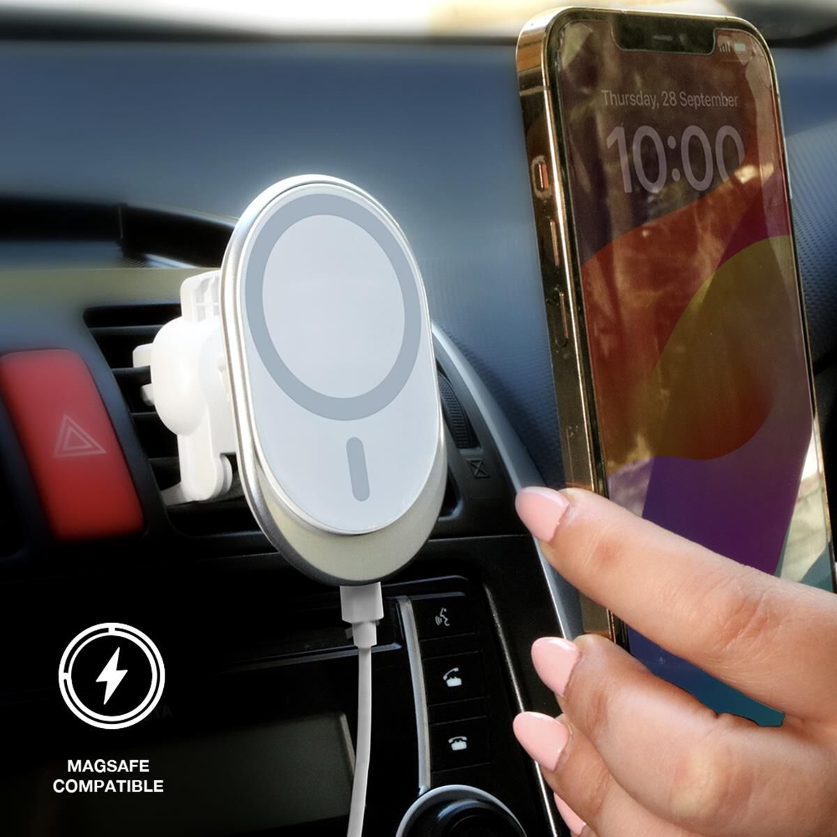 LASER MAGSAFE CAR VENT MOUNT WITH 15W WIRELESS CHARGING - FAST, VERSATILE, MAGNETIC ALIGNMENT, , scaau_hi-res