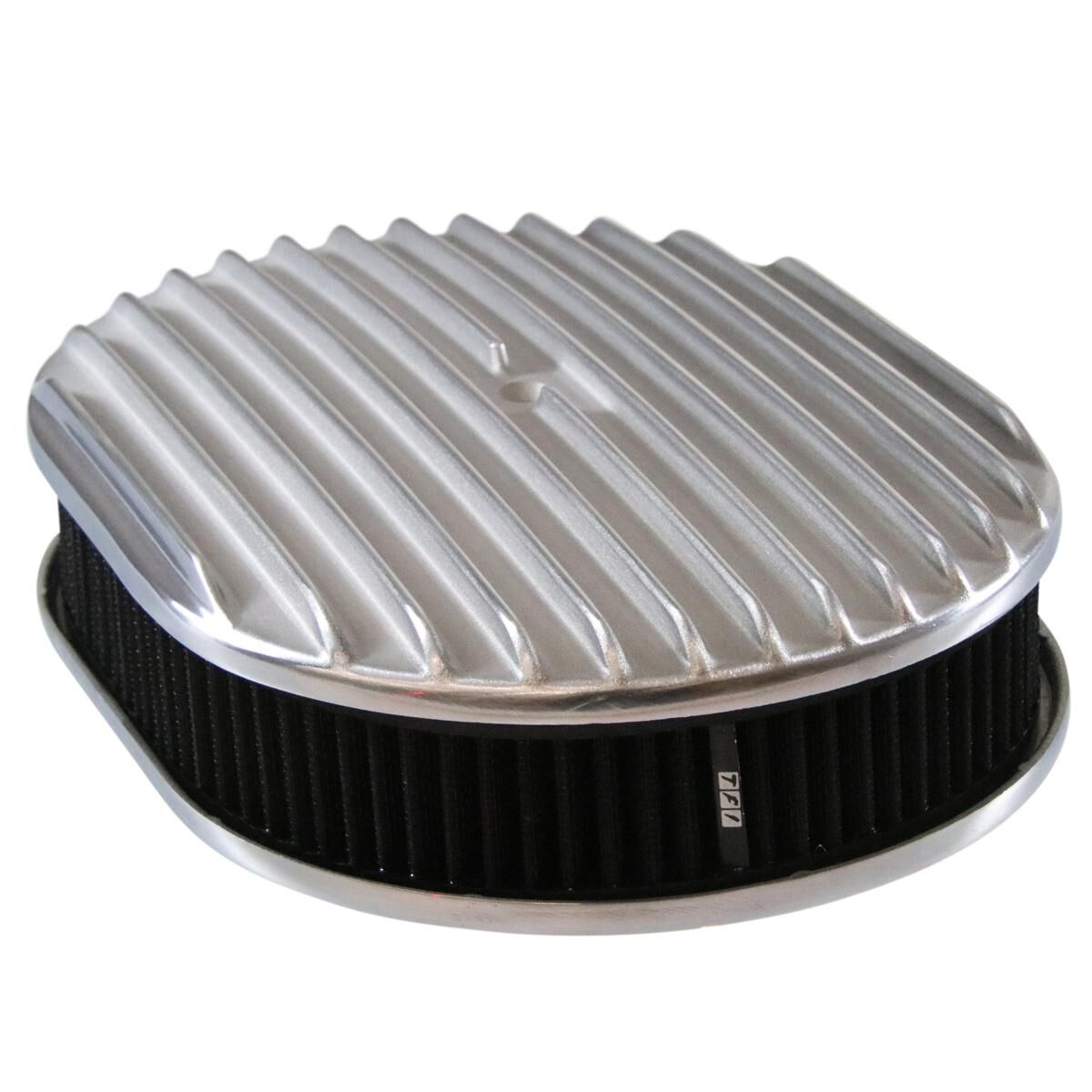 Air Cleaner 12 x 2 Oval Polished Aluminium Full Finned Air Cleaner Washable Black Element, , scaau_hi-res