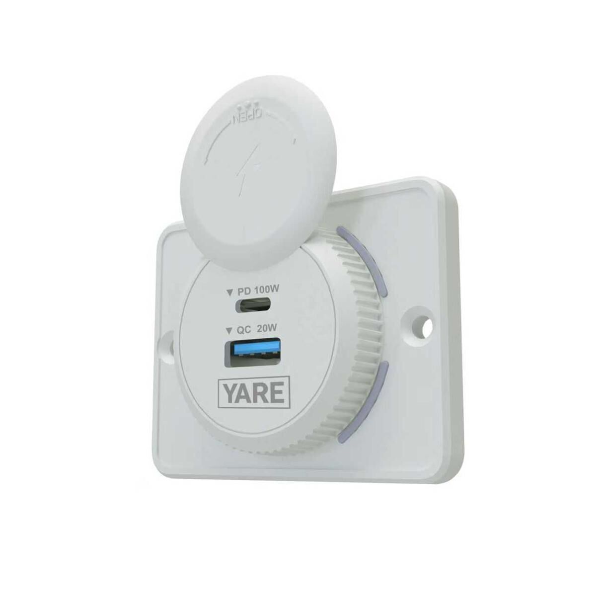 YARE 12/24V DUAL USB CHARGER 1xC/A Output 100/20W WHITE, , scaau_hi-res