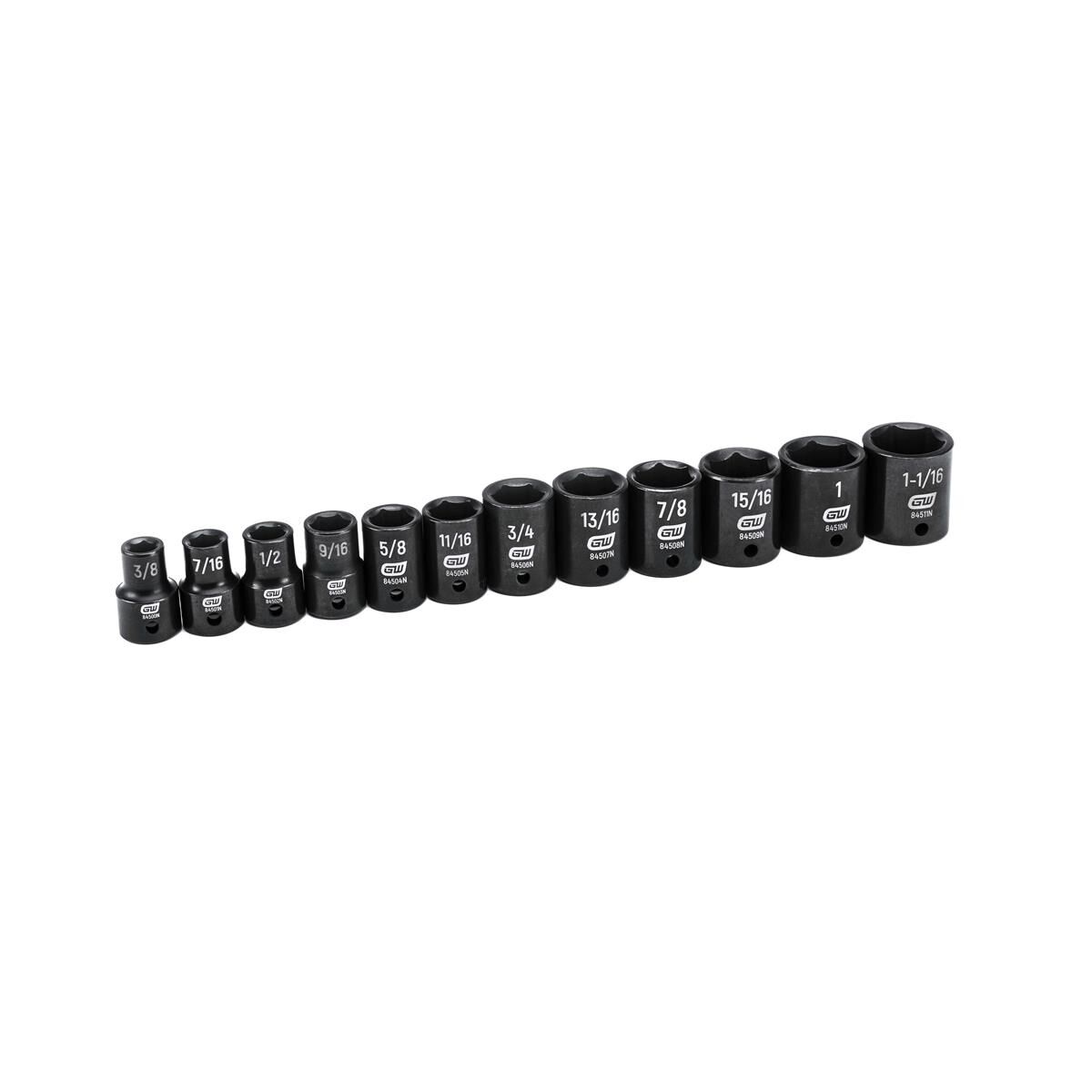 12 PC. 1/2&rdquo; DRIVE 6 POINT STANDARD IMPACT SAE SOCKET SET, , scaau_hi-res
