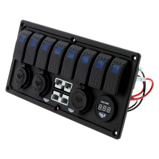 8 WAY SWITCH PANEL WITH 50A PLUGS ACC POWER SOCKETS & USB VOLTMETER, , scaau_hi-res