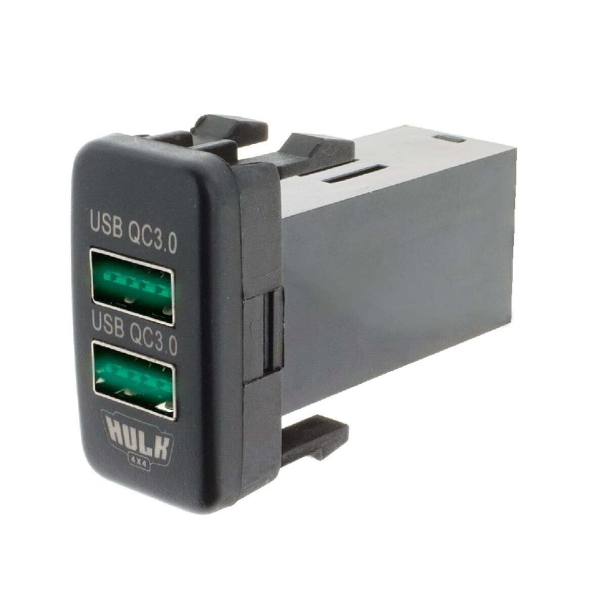 DUAL USB SOCKET QC3 OE RPL T/S EARLY TOYOTA GREEN LED 40 x 22mm, , scaau_hi-res