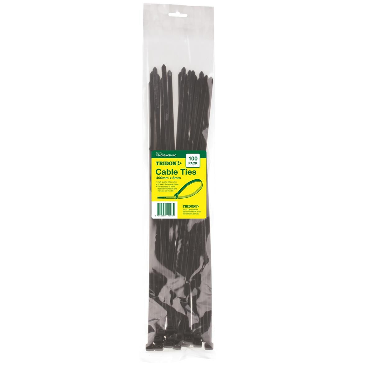 Tridon Cable Ties Black, 400mm, 100 Pack, 5mm, CT405BKCD100