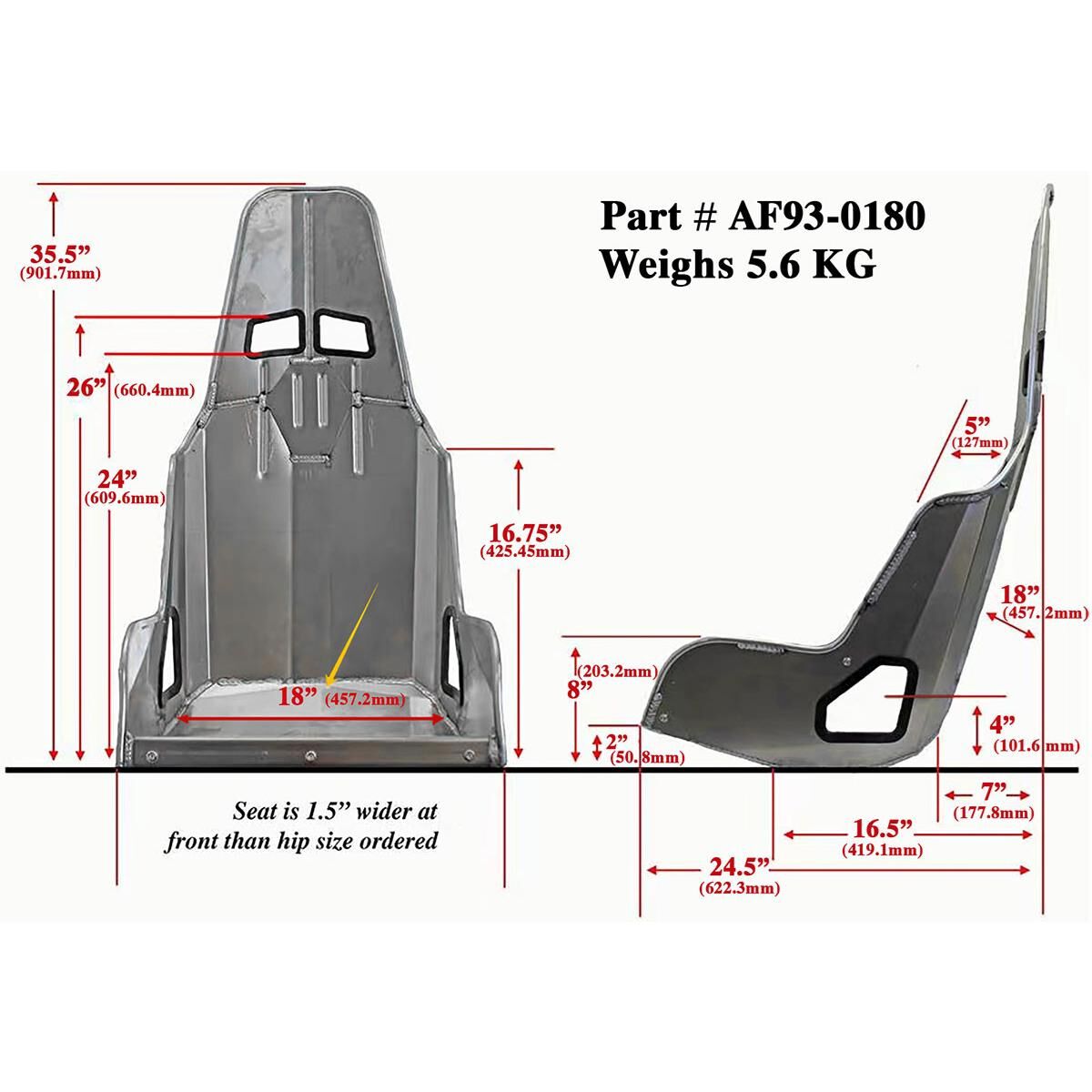 PRO STREET ALUMINIUM RACE SEAT18" HIP WIDTH RAW FINISH, , scaau_hi-res