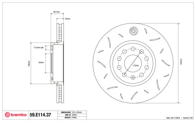 BREMBO SPORT TY3 BRAKE DISC 312X25MM, , scaau_hi-res