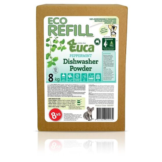 Euca Dishwasher Powder Pepperment Refill 8kg, 380XREF Supercheap Auto