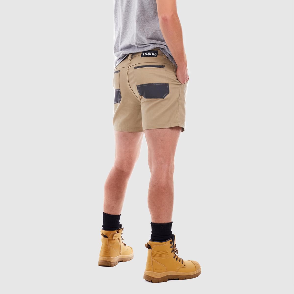 TRADIE FLEX CONTRAST SHORT LENGTH SHORT KHAKI 107, , scaau_hi-res