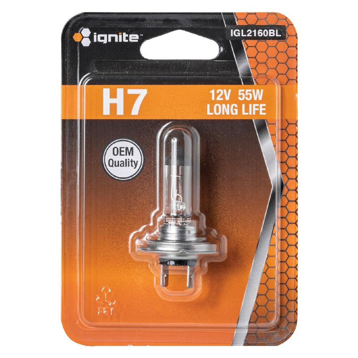 PKT 1 H7 HALOGEN GLOBE 12V 55WPX26d BASE LONG LIFE BLISTER, , scaau_hi-res