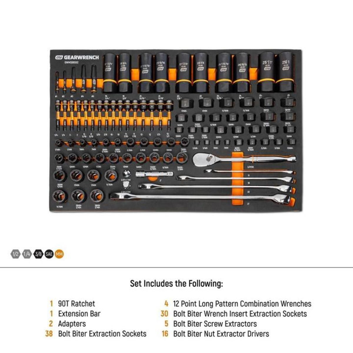 97 PIECE 1/4&rdquo;, 3/8&rdquo;, 1/2&rdquo; DRIVE BOLT BITER&trade; MECHANICS TOOL SET IN FOAM STORAGE TRAY, , scaau_hi-res
