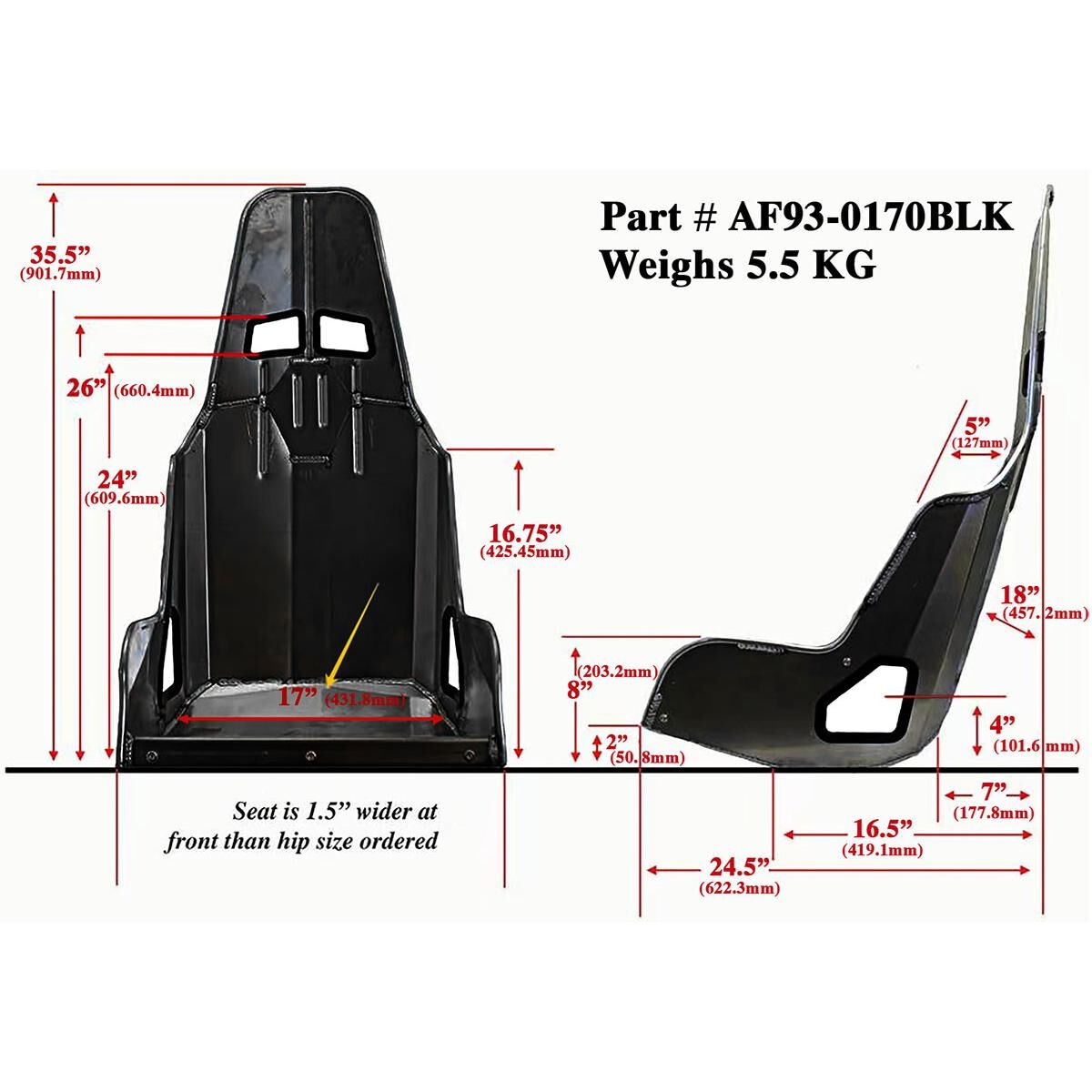 PRO STREET ALUMINIUM RACE SEAT17" HIP WIDTH BLACK FINISH, , scaau_hi-res
