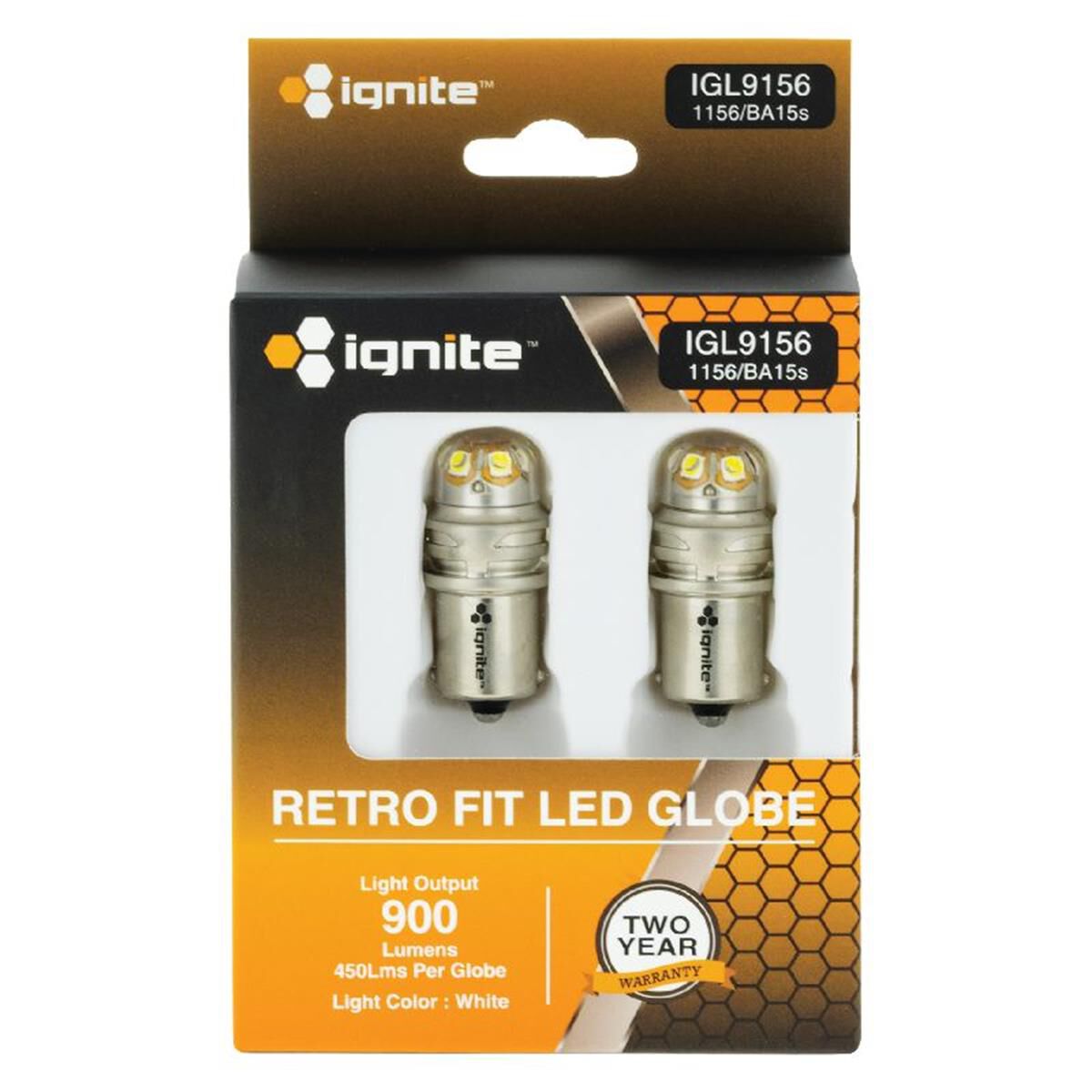 PKT 2 LED SIGNALLING GLOBE12/24v 1156/BA15s BASE WHITE900 LUMENS, , scaau_hi-res
