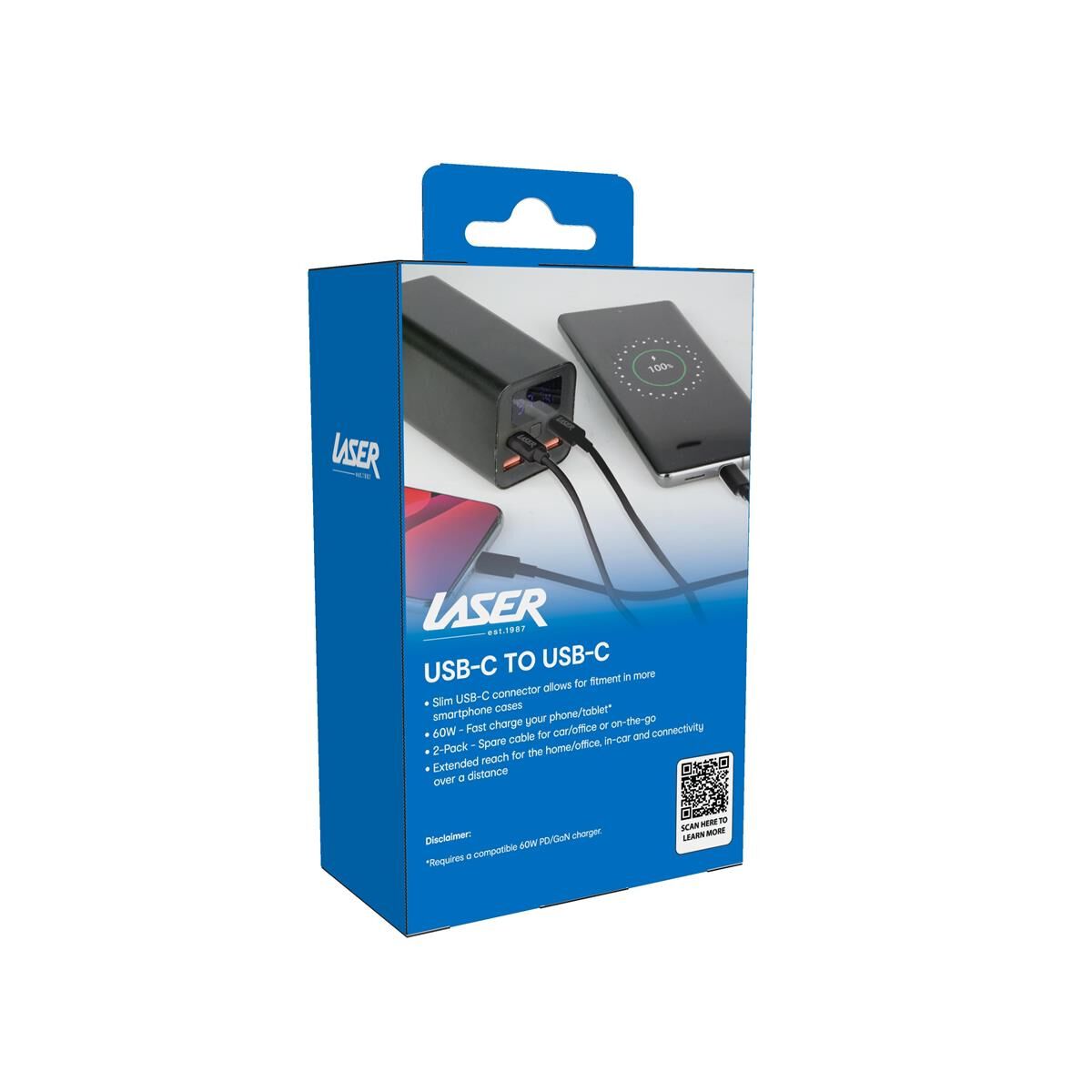 LASER 60W USB-C TO USB-C CABLE BLACK 2 PACK 2M | FAST CHARGE & DURABLE, , scaau_hi-res