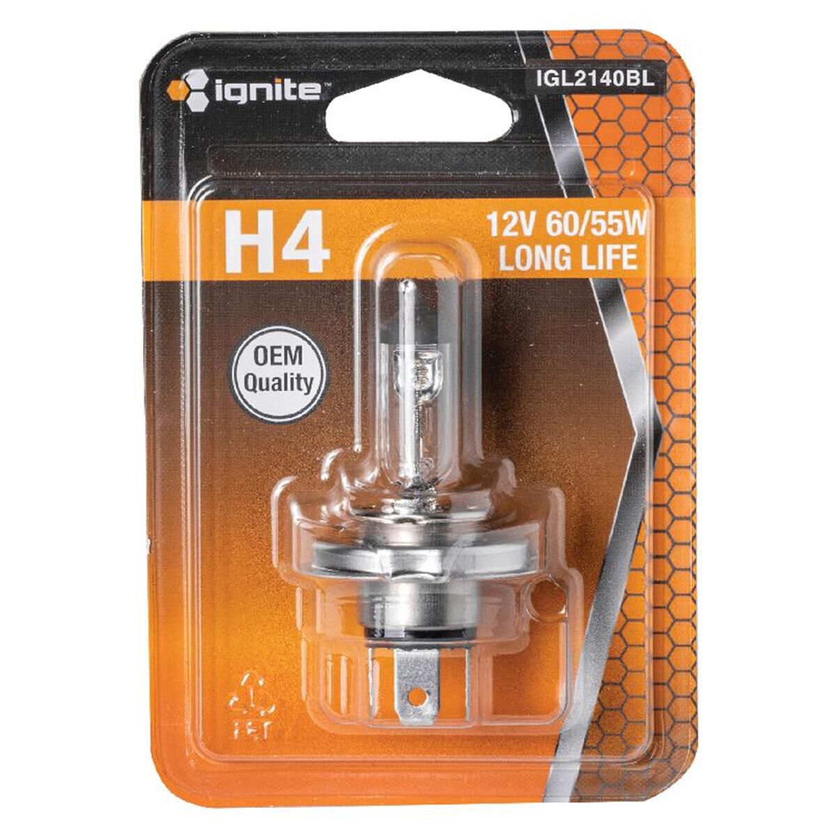 PKT 1 H4 HALOGEN GLOBE 12V60/55W P43t-38 BASE LONG LIFEBLISTER, , scaau_hi-res
