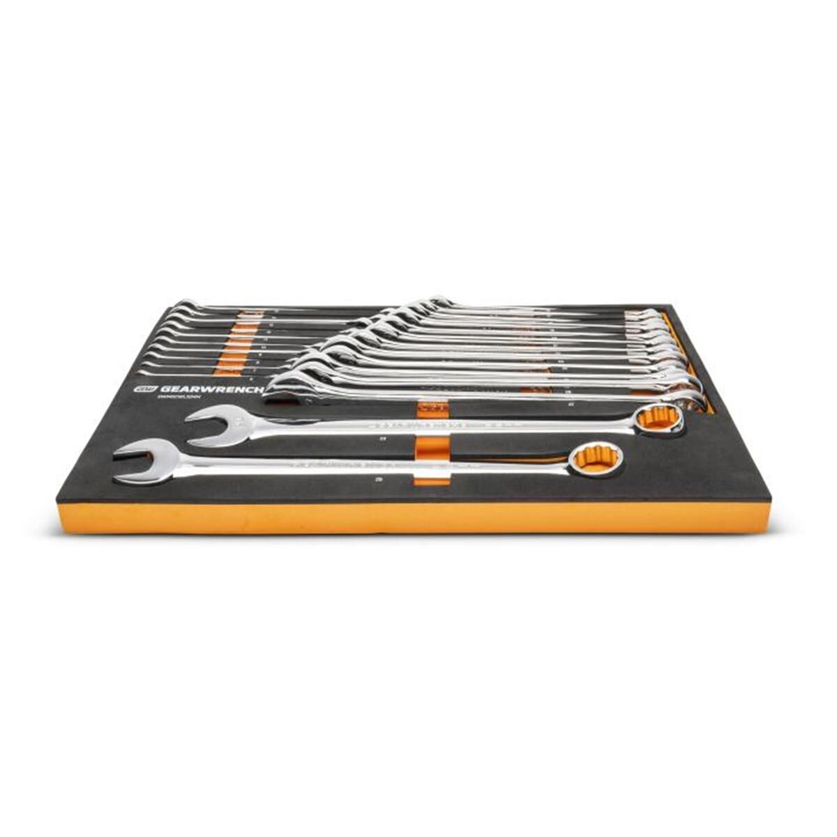 24 PIECE 12 POINT LONG PATTERN COMBINATION METRIC WRENCH SET IN FOAM STORAGE TRAY, , scaau_hi-res
