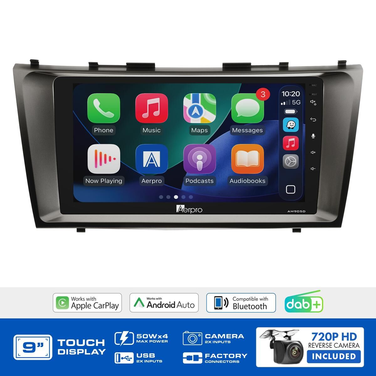 AERPRO 9" MULTIMEDIA RECEIVER HEAD UNIT KIT TO SUIT TOYOTA CAMRY/AURION (2006-2011) - NON-AMPLIFIED (SILVER) - AMDTO1, , scaau_hi-res
