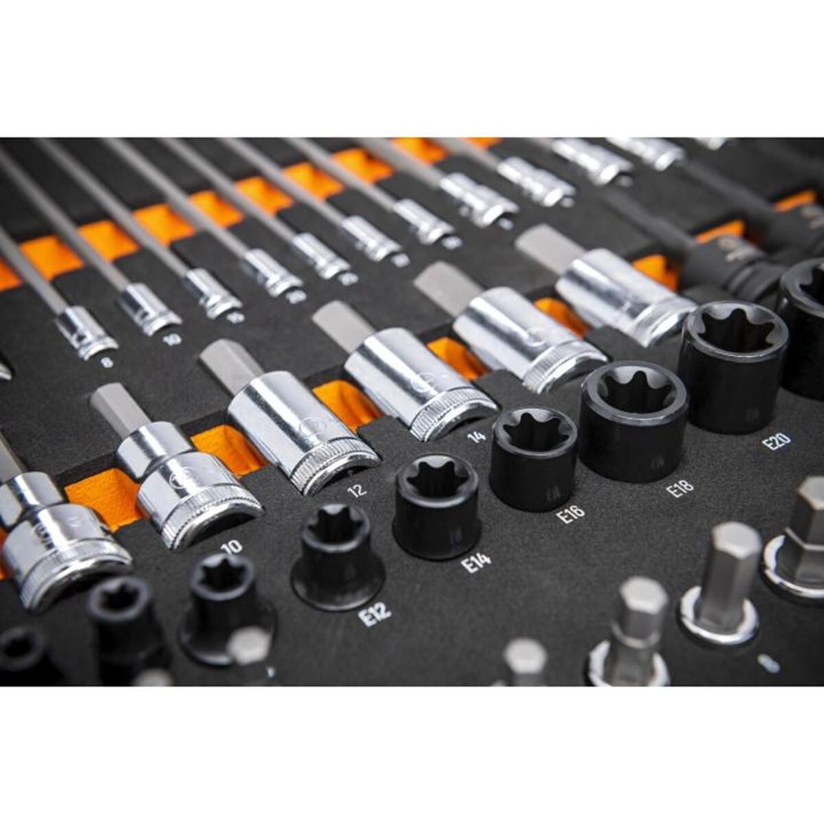 74 PIECE 1/4&rdquo;, 3/8&rdquo; & 1/2&rdquo; DRIVE METRIC BIT SOCKET SET IN FOAM STORAGE TRAY, , scaau_hi-res