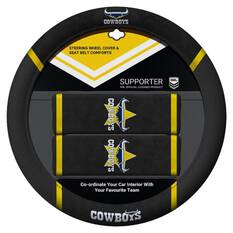 NRL STEERING WHEEL COVER AND SEAT BELT BUDDIES - NORTH QUEENSLAND COWBOYS, 380MM DIAMETER - ACNRL-COW22, , scaau_hi-res