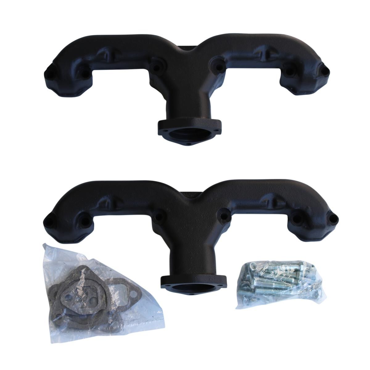 SB Chevy Rams Horn Exhaust Manifolds Black Ceramic, , scaau_hi-res
