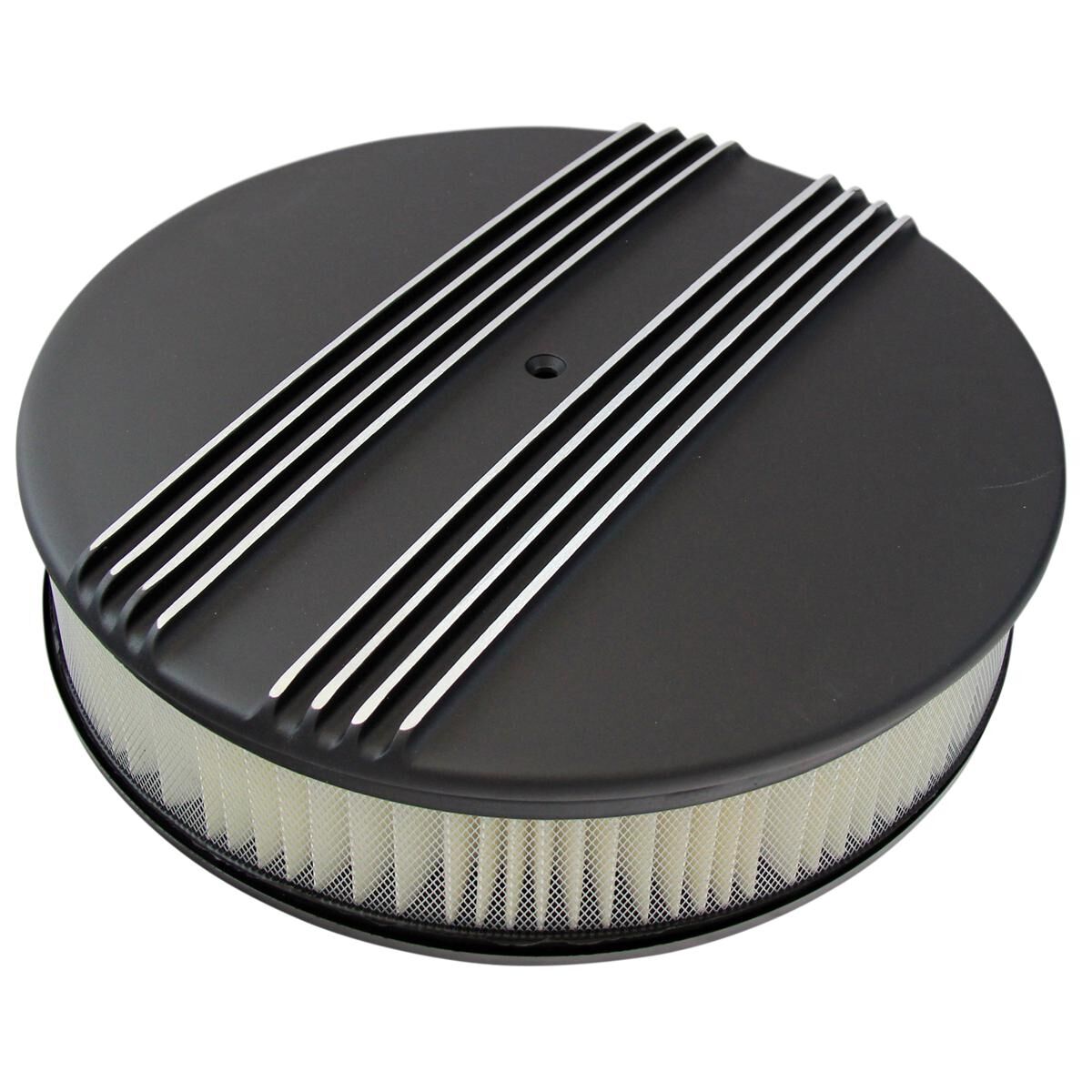 Air Cleaner 14 x 3 Round Half Finned Aluminium Black Paper Element, , scaau_hi-res