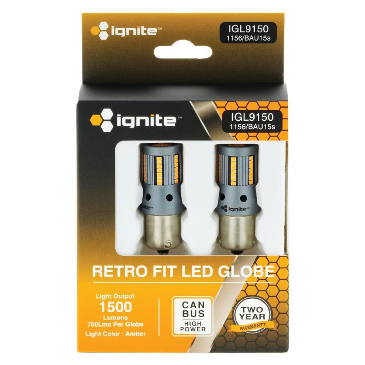 PKT 2 LED SIGNALLING GLOBE12v BAU15s BASE AMBER CANBUS1500 LUMENS, , scaau_hi-res