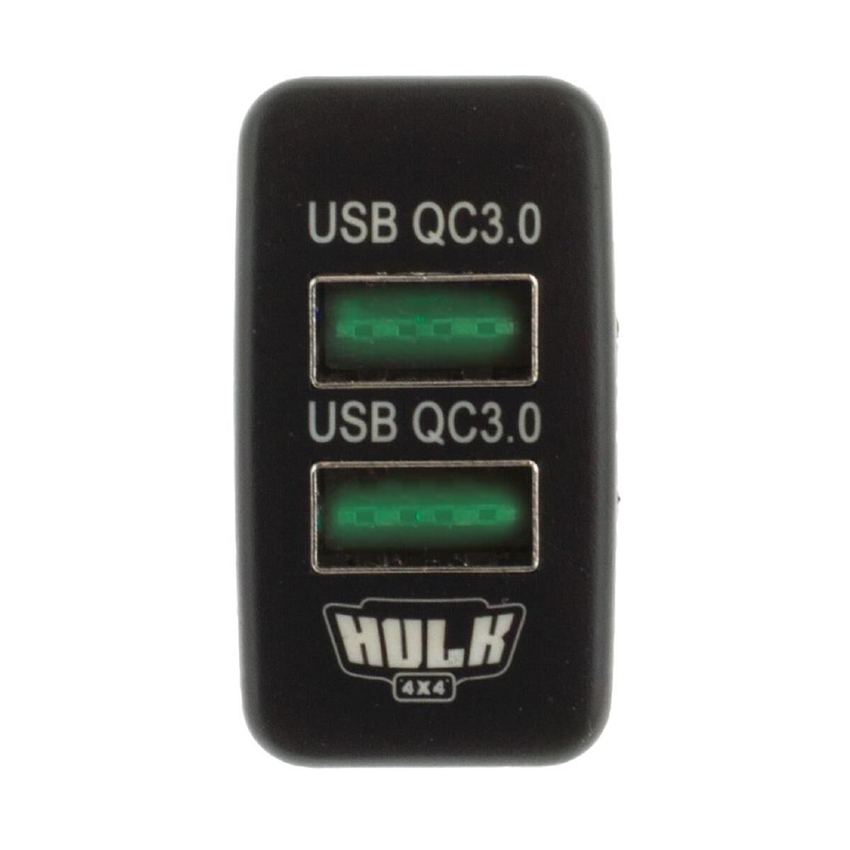 DUAL USB SOCKET QC3 OE RPL T/S EARLY TOYOTA GREEN LED 40 x 22mm, , scaau_hi-res