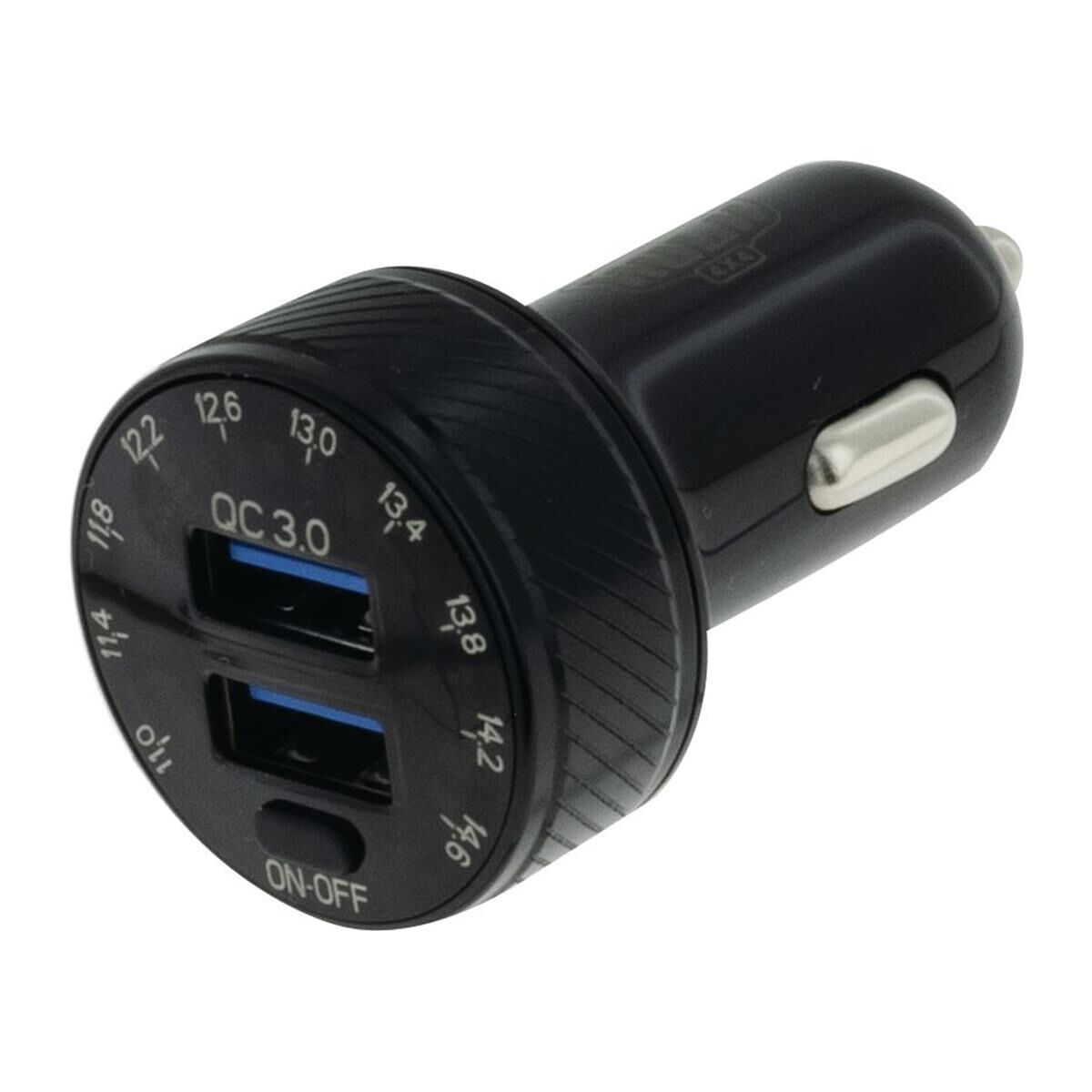 DUAL USB IN CAR SOCKET CHARGER DUAL QC3.0 WITH VOLTMETER & SWITCH, , scaau_hi-res