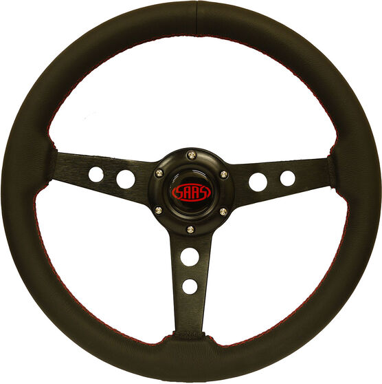 Steering Wheel Leather 14" Retro Black Spoke, , scaau_hi-res