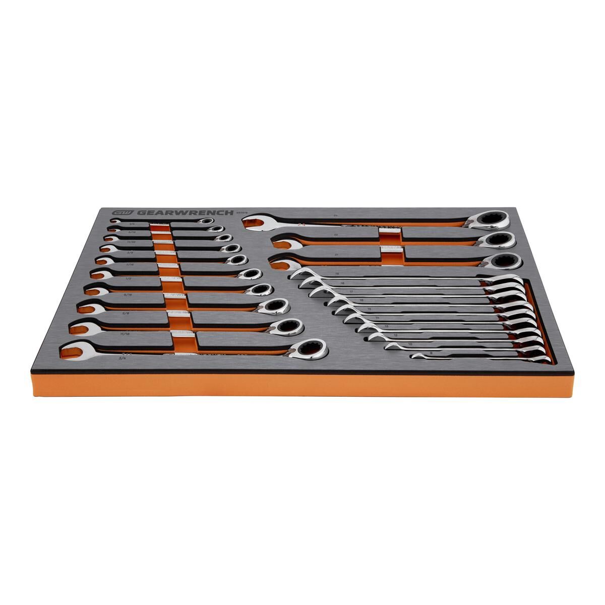 23 PIECE 90T REVERSIBLE RATCHETING WRENCH SAE/METRIC EVA TRAY SET, , scaau_hi-res