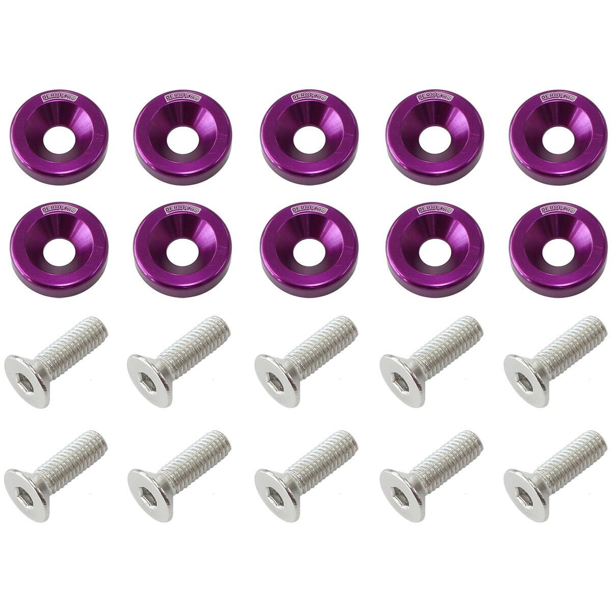 BILLET DRESS UP FENDER BOLT 10PACK M8 X 1.25MM UHL 20MM PURPLE AEROFLOW - AF 64-4374PU, , scaau_hi-res