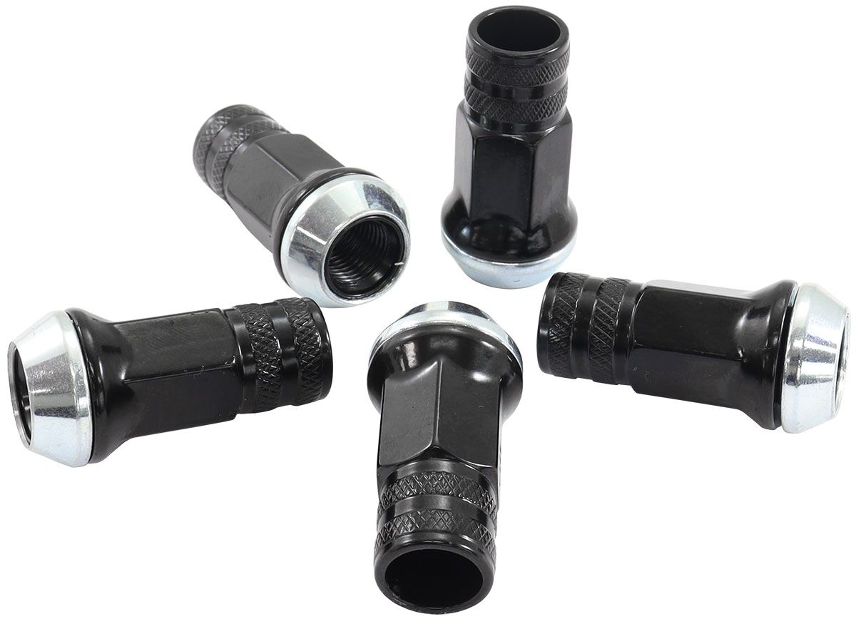 M12 X 1.50MM ACORN LONG OPEN WHEEL NUTS BLACK (5 PACK), , scaau_hi-res