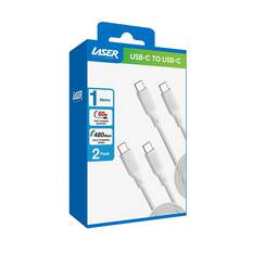 LASER 1M USB-C TO USB-C CHARGING CABLE 2 PACK – 60W FAST CHARGE, DATA SYNC, WHITE, , scaau_hi-res