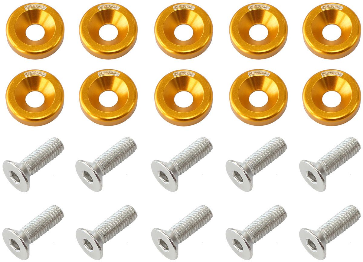 BILLET DRESS UP FENDER BOLT 10PACK M8 X 1.25MM UHL 20MM GOLD AEROFLOW - AF 64-4374G, , scaau_hi-res