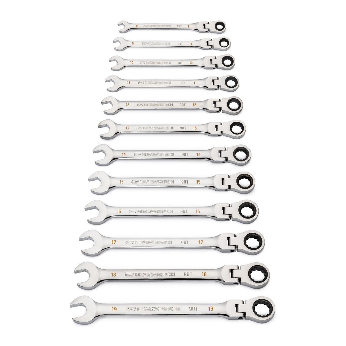12 PIECE 90-TOOTH 12 POINT FLEX HEAD RATCHETING COMBINATION METRIC WRENCH SET, , scaau_hi-res