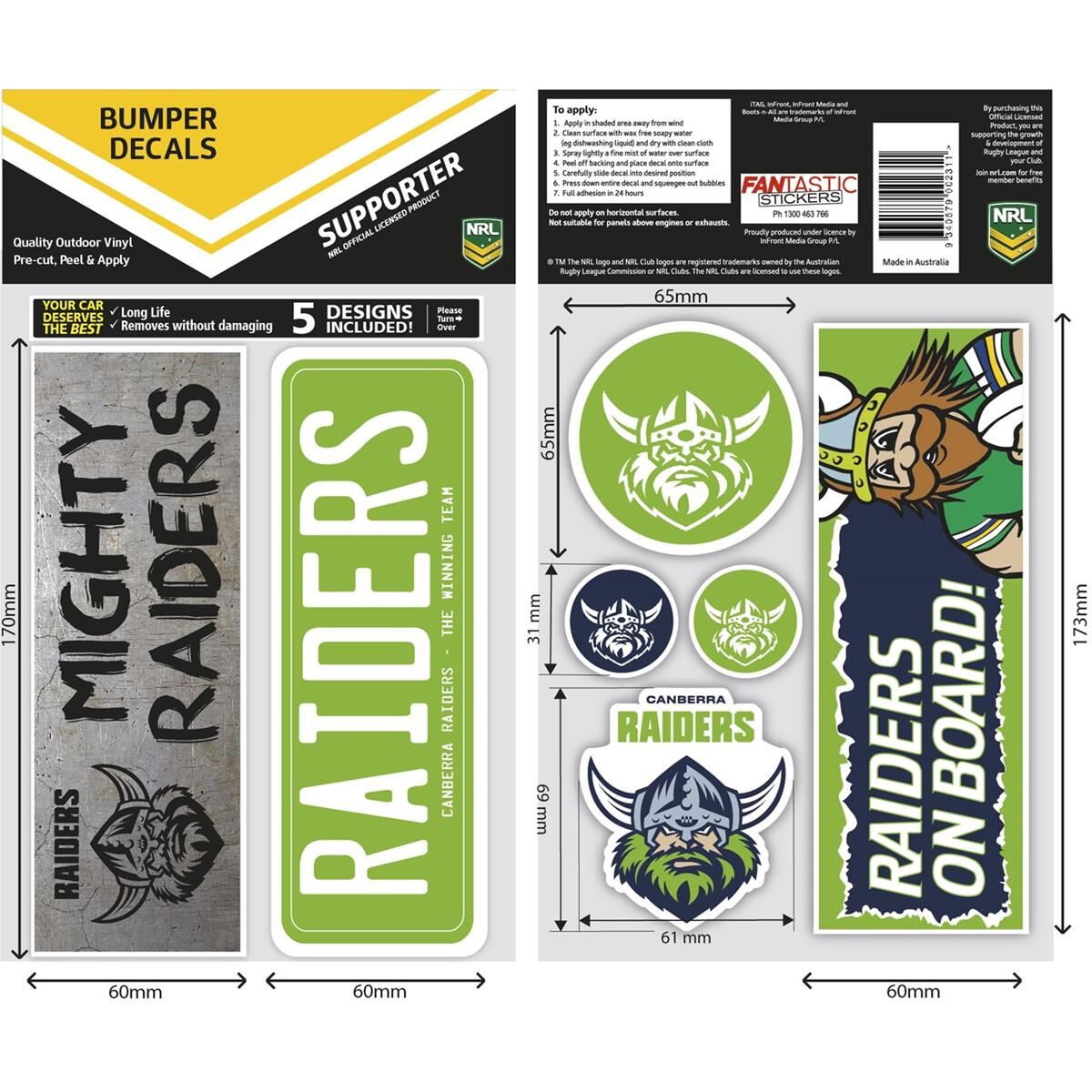 RAIDERS ITAG BUMPER DECALS - SET OF 5, , scaau_hi-res