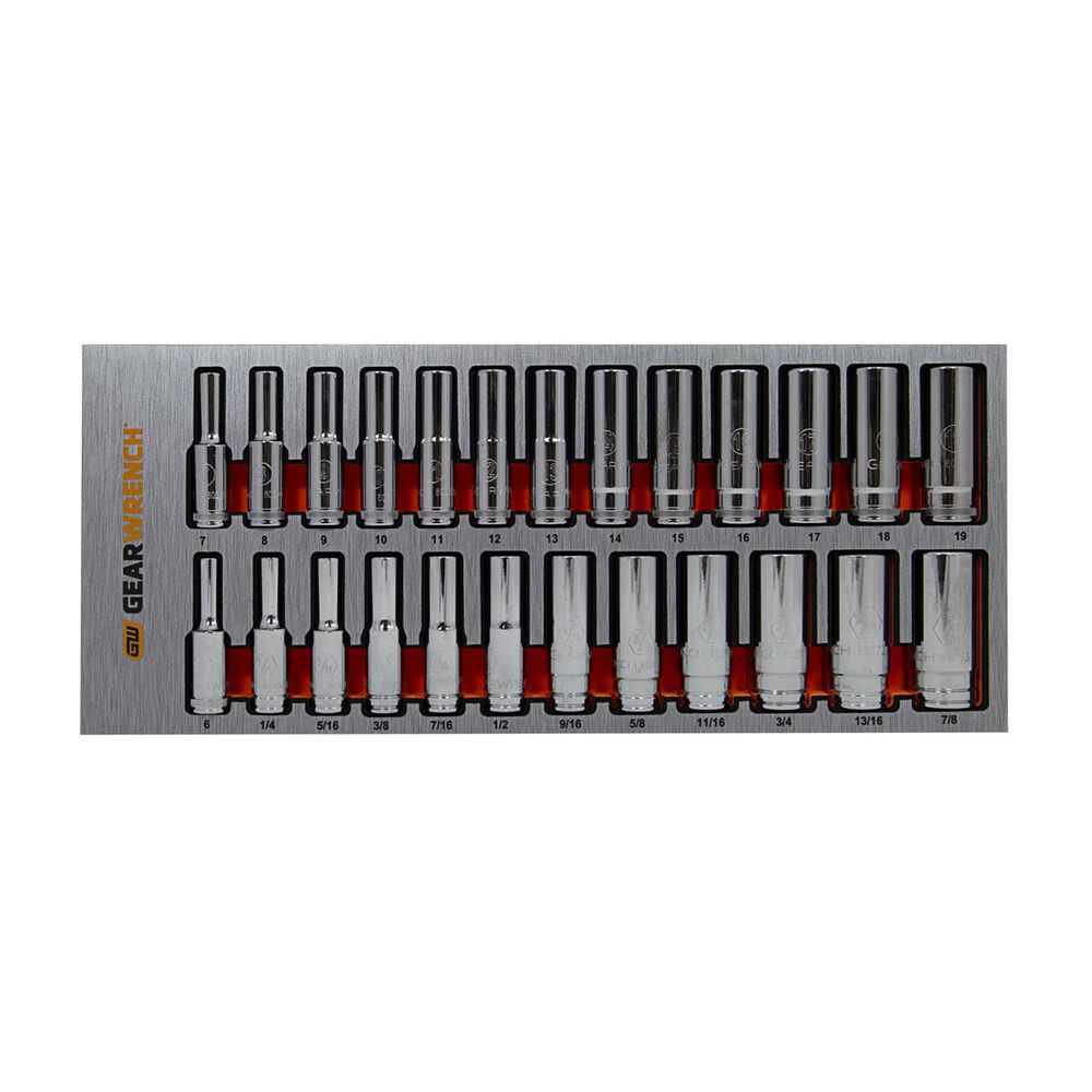 GearWrench 25 Piece 3/8" 6Pt MET & SAE Deep Socket Set in EVA Foam Tray 83996 Supercheap Auto