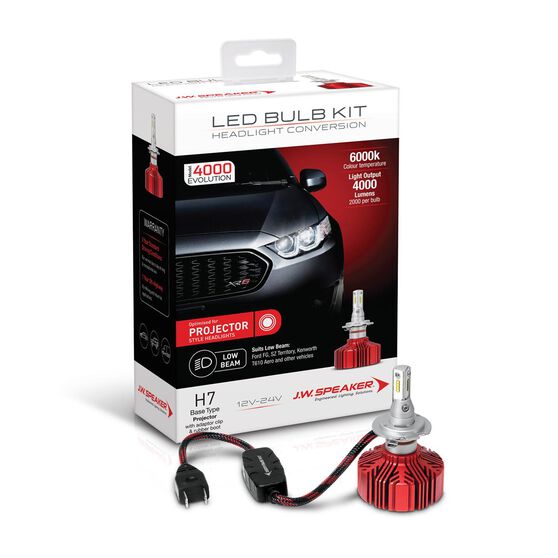 LED H7 Headlight Kit 12-24V 6000K Projector with Adaptor Clip, , scaau_hi-res
